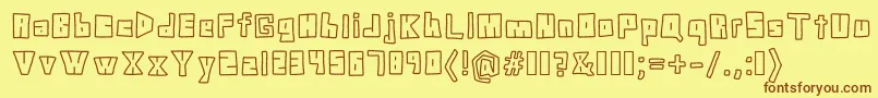 フォントDoodleDigit – 茶色の文字が黄色の背景にあります。