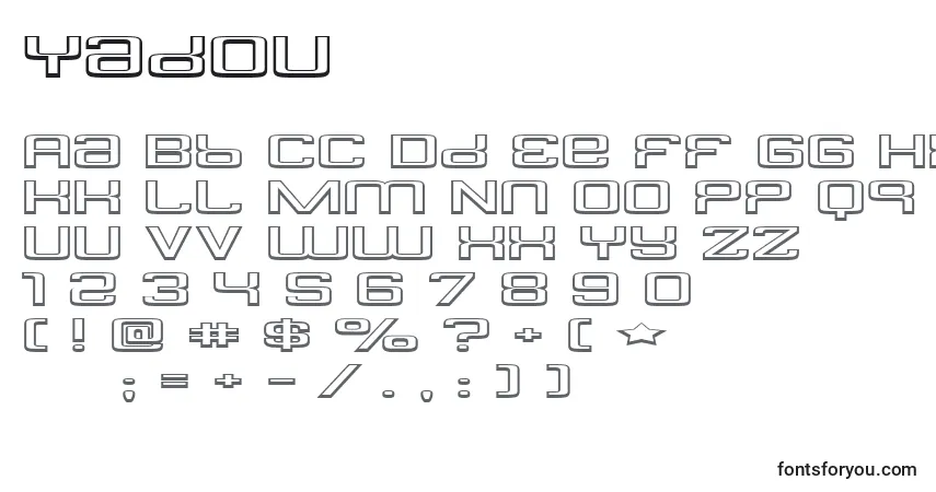 Czcionka Yadou – alfabet, cyfry, specjalne znaki