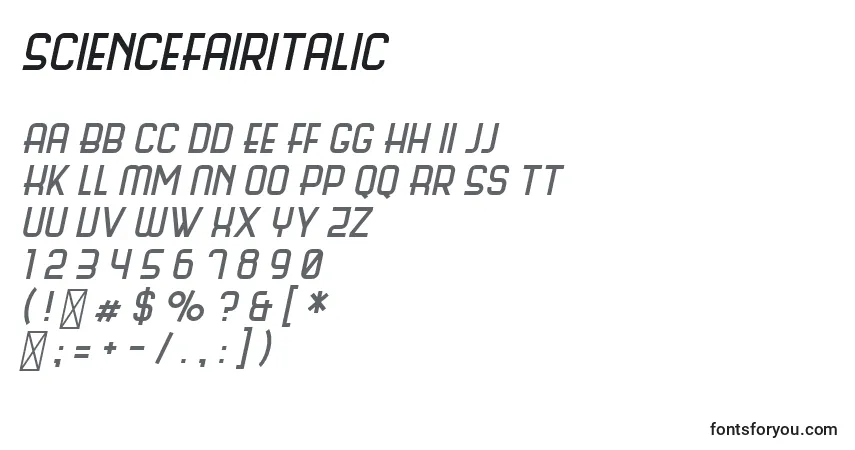 Шрифт ScienceFairItalic – алфавит, цифры, специальные символы