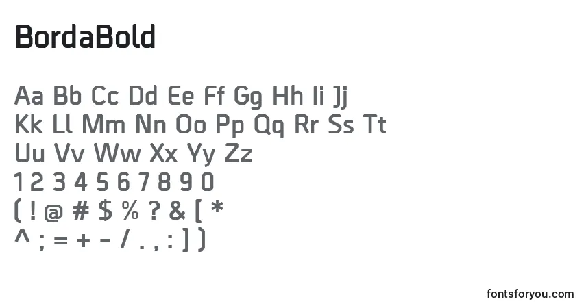 Schriftart BordaBold – Alphabet, Zahlen, spezielle Symbole
