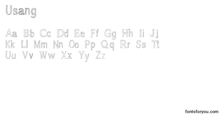 Czcionka Usang – alfabet, cyfry, specjalne znaki