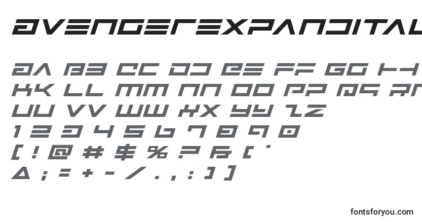 Шрифт Avengerexpandital – алфавит, цифры, специальные символы