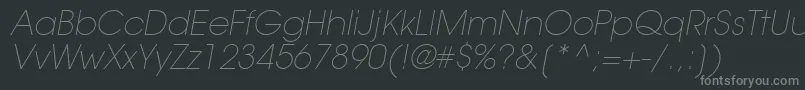 TrendexLightSsiExtraLightItalic-fontti – harmaat kirjasimet mustalla taustalla
