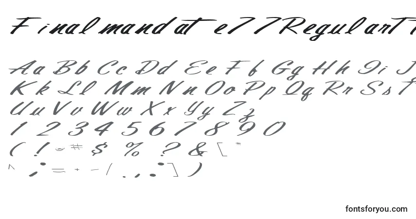 Шрифт Finalmandate77RegularTtext – алфавит, цифры, специальные символы