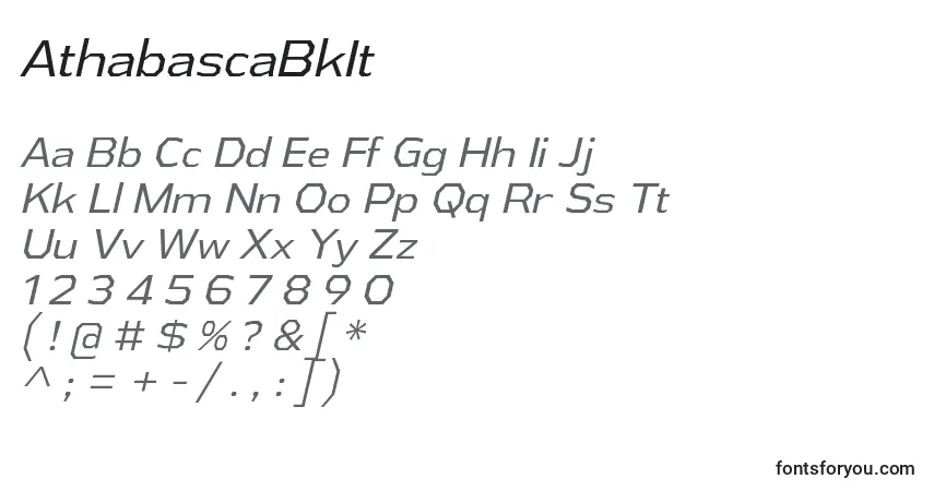 Czcionka AthabascaBkIt – alfabet, cyfry, specjalne znaki
