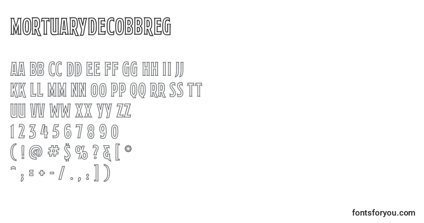Czcionka MortuarydecobbReg – alfabet, cyfry, specjalne znaki