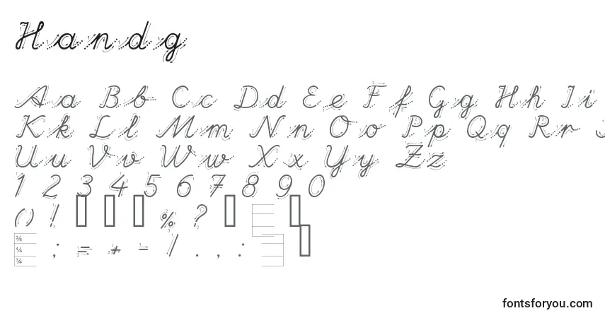 Czcionka Handg – alfabet, cyfry, specjalne znaki