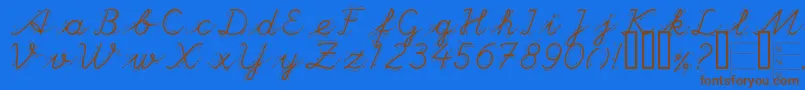 フォントHandg – 茶色の文字が青い背景にあります。