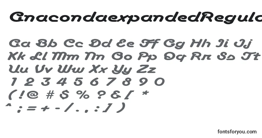 Czcionka AnacondaexpandedRegular – alfabet, cyfry, specjalne znaki