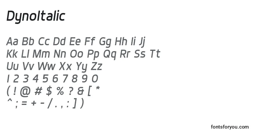 Fuente DynoItalic - alfabeto, números, caracteres especiales
