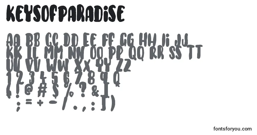 A fonte KeysOfParadise – alfabeto, números, caracteres especiais