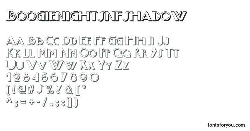 Шрифт Boogienightsnfshadow (66076) – алфавит, цифры, специальные символы