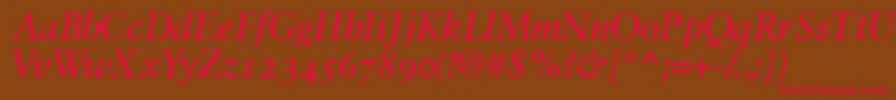 フォントGaramondretrospectiveosssk – 赤い文字が茶色の背景にあります。