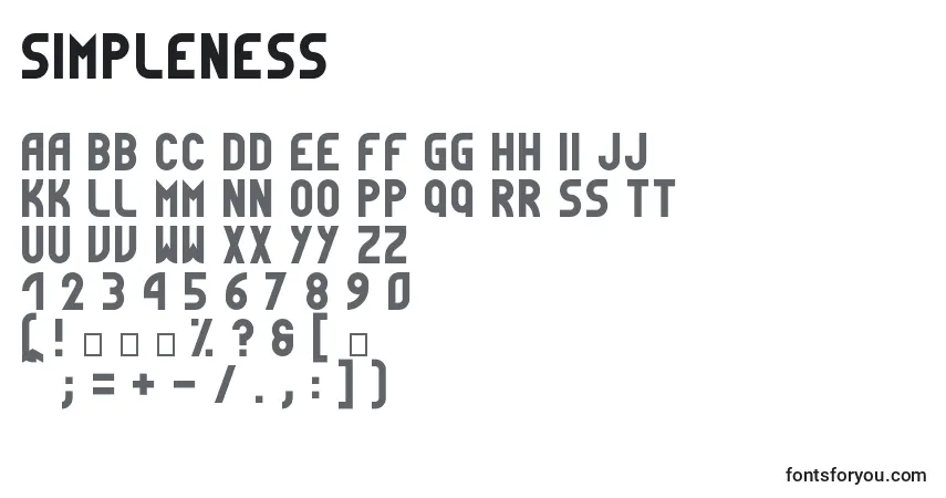 Czcionka Simpleness – alfabet, cyfry, specjalne znaki