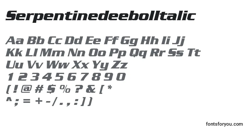 Шрифт SerpentinedeebolItalic – алфавит, цифры, специальные символы
