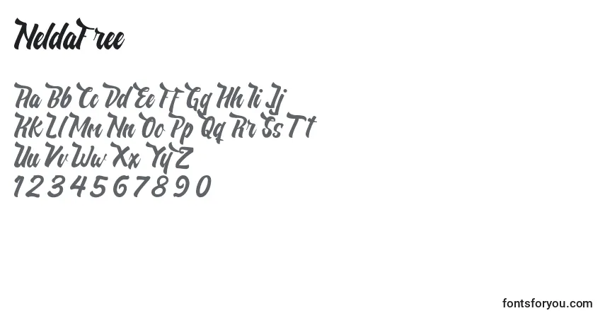 Czcionka NeldaFree – alfabet, cyfry, specjalne znaki