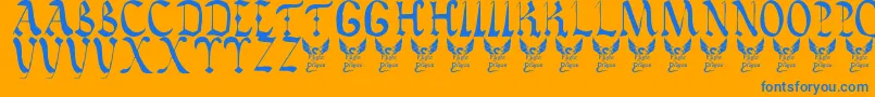 VaticanRoughLetters8thC. Font – Blue Fonts on Orange Background