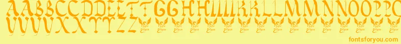 VaticanRoughLetters8thC. Font – Orange Fonts on Yellow Background