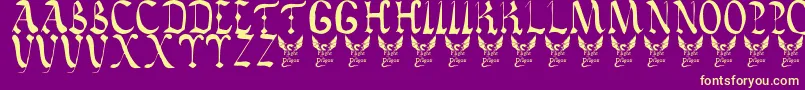 VaticanRoughLetters8thC.-Schriftart – Gelbe Schriften auf violettem Hintergrund