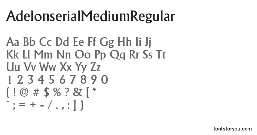 A fonte AdelonserialMediumRegular – alfabeto, números, caracteres especiais