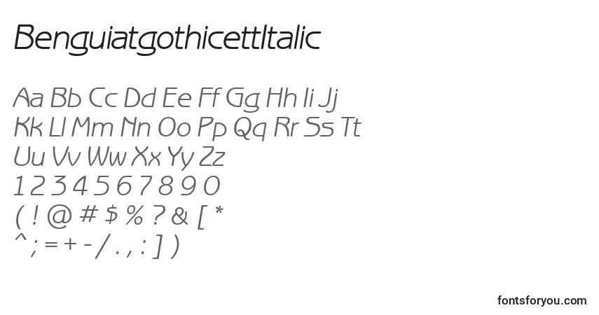 Czcionka BenguiatgothicettItalic – alfabet, cyfry, specjalne znaki