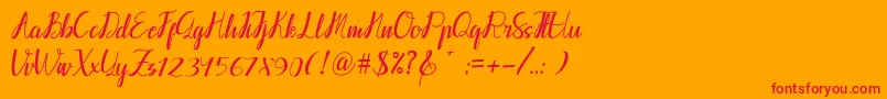Callpediascriptdemo-Schriftart – Rote Schriften auf orangefarbenem Hintergrund