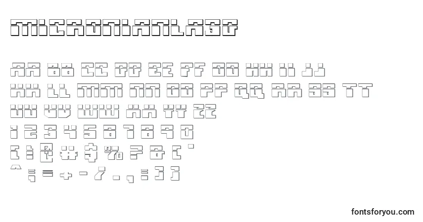 Schriftart Micronianla3D – Alphabet, Zahlen, spezielle Symbole