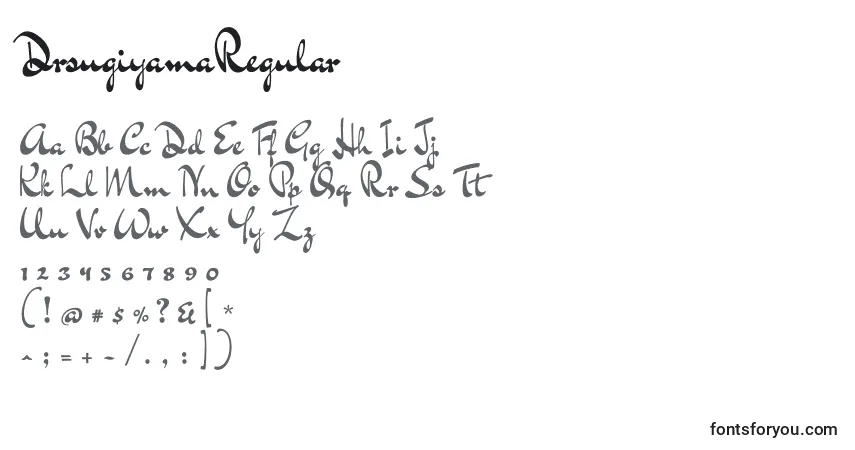 Czcionka DrsugiyamaRegular – alfabet, cyfry, specjalne znaki