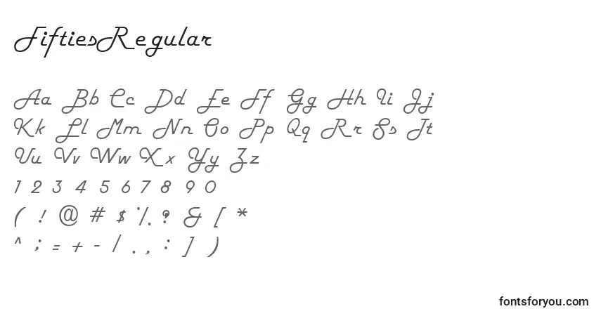 Czcionka FiftiesRegular – alfabet, cyfry, specjalne znaki