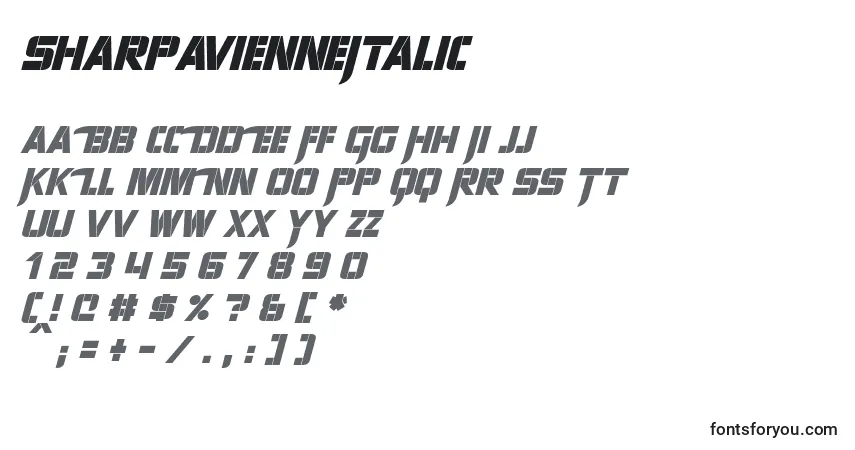 Schriftart SharpAvienneItalic – Alphabet, Zahlen, spezielle Symbole