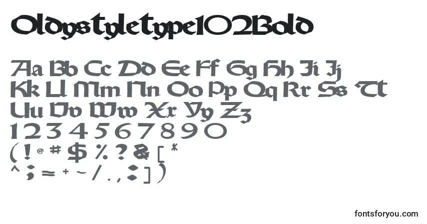 Шрифт Oldystyletype102Bold – алфавит, цифры, специальные символы