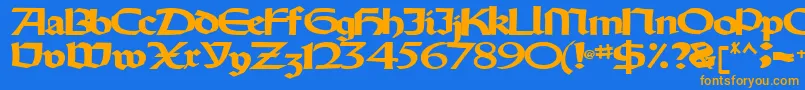 フォントOldystyletype102Bold – オレンジ色の文字が青い背景にあります。