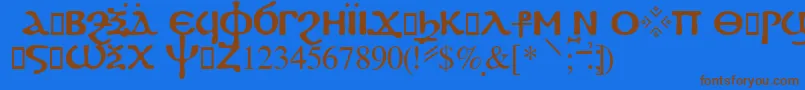 フォントFayiumssk – 茶色の文字が青い背景にあります。