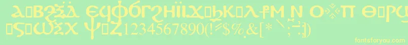 フォントFayiumssk – 黄色の文字が緑の背景にあります
