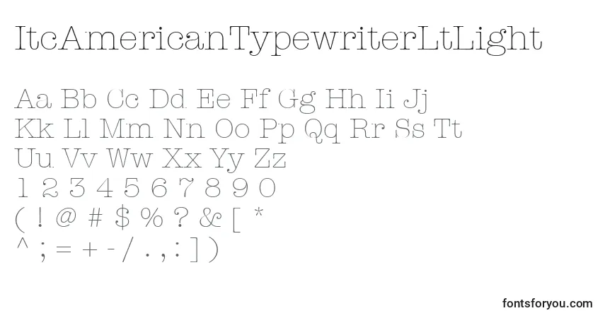 A fonte ItcAmericanTypewriterLtLight – alfabeto, números, caracteres especiais