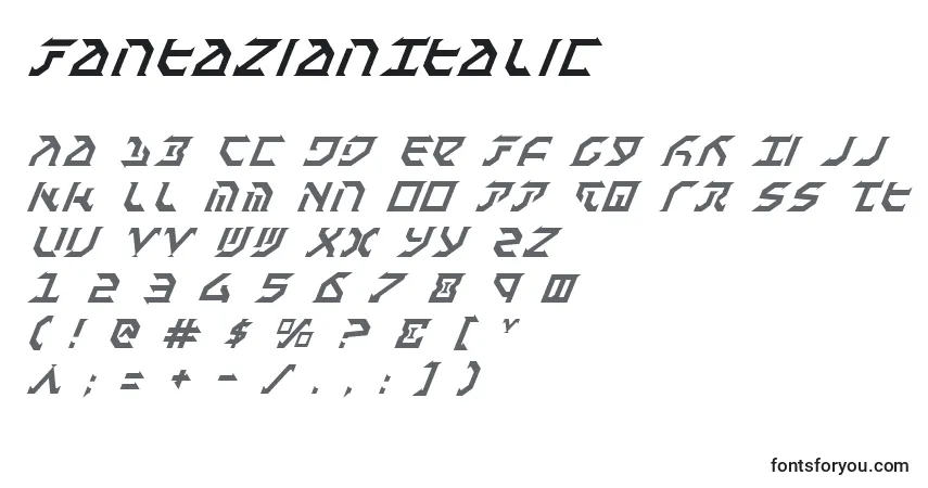 Schriftart FantazianItalic – Alphabet, Zahlen, spezielle Symbole