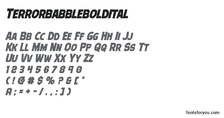 Terrorbabbleboldital-fontti – aakkoset, numerot, erikoismerkit