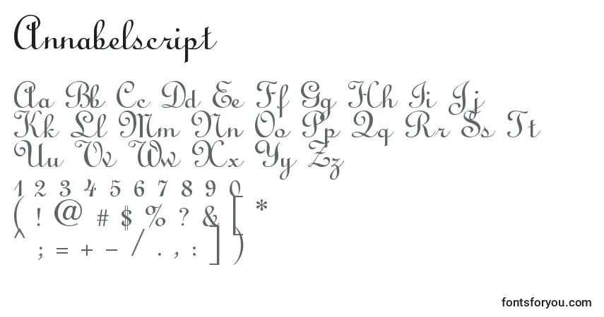 Annabelscript-fontti – aakkoset, numerot, erikoismerkit