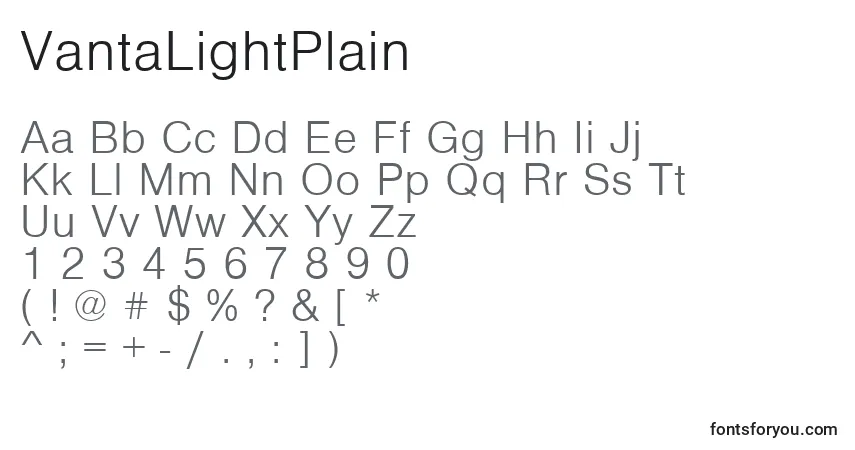 Czcionka VantaLightPlain – alfabet, cyfry, specjalne znaki