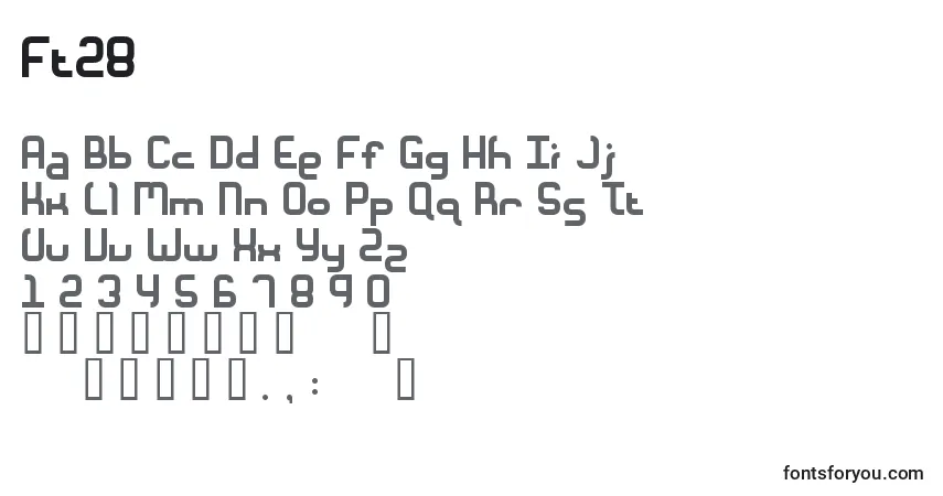 Czcionka Ft28 – alfabet, cyfry, specjalne znaki