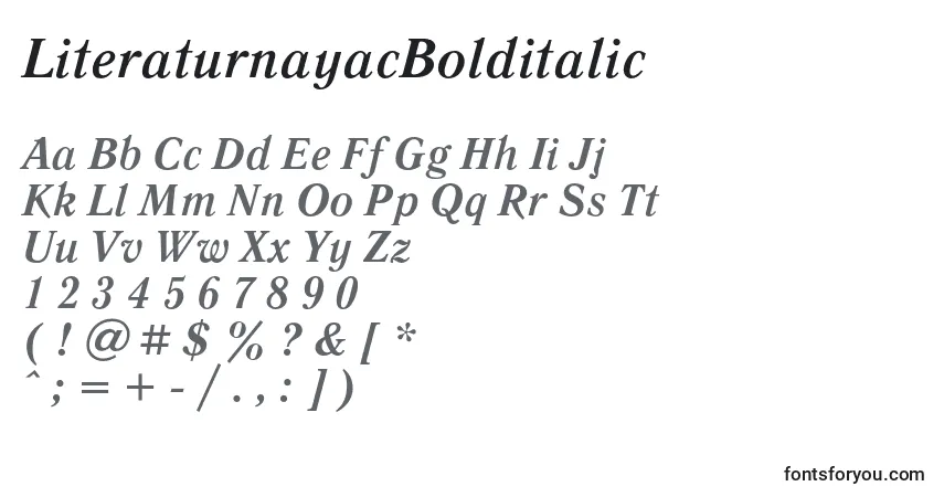 Czcionka LiteraturnayacBolditalic – alfabet, cyfry, specjalne znaki