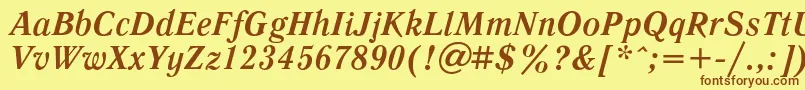 フォントLiteraturnayacBolditalic – 茶色の文字が黄色の背景にあります。