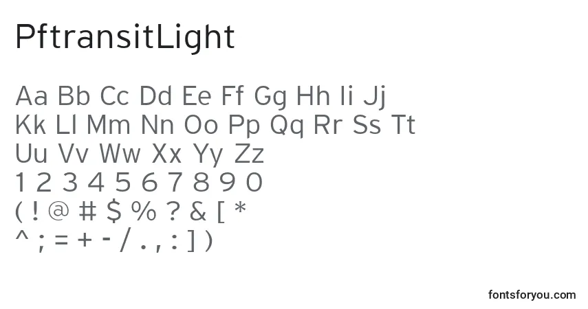 A fonte PftransitLight – alfabeto, números, caracteres especiais
