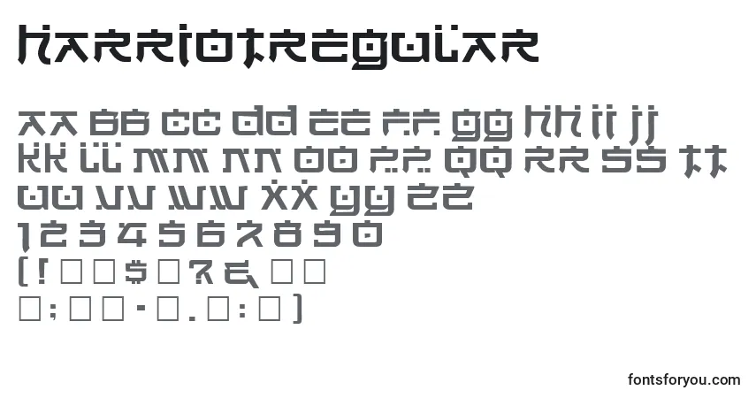 A fonte HarriotRegular – alfabeto, números, caracteres especiais