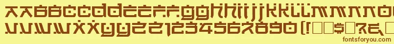 フォントHarriotRegular – 茶色の文字が黄色の背景にあります。