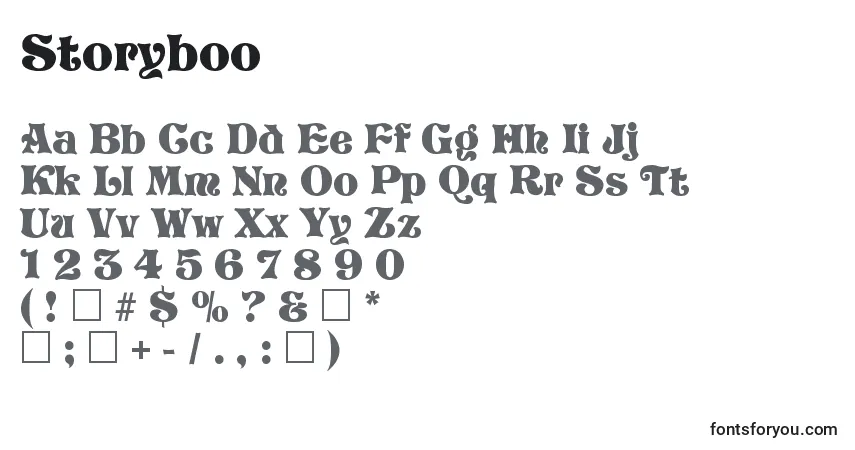 A fonte Storyboo – alfabeto, números, caracteres especiais