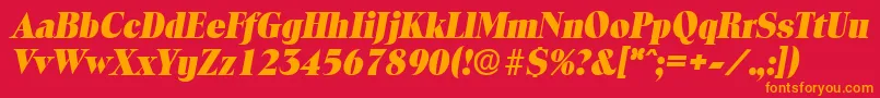 ToledoExtraboldita-Schriftart – Orangefarbene Schriften auf rotem Hintergrund