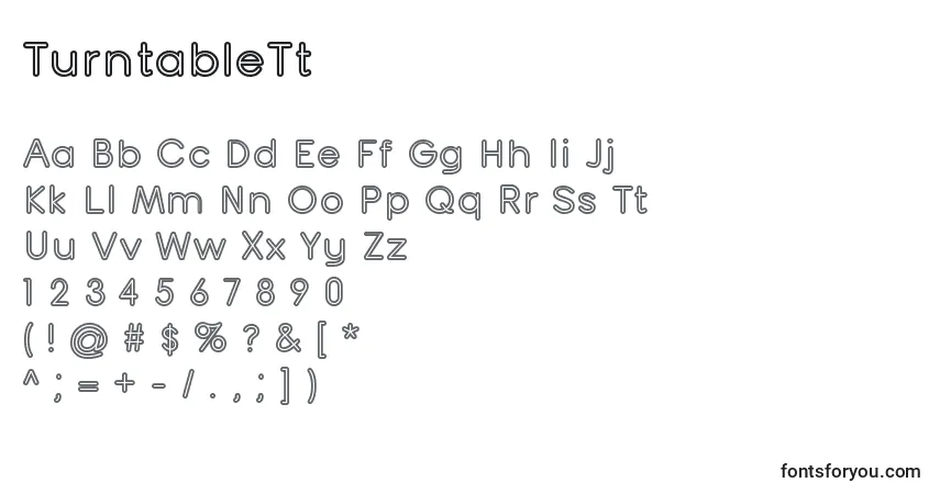 Czcionka TurntableTt – alfabet, cyfry, specjalne znaki