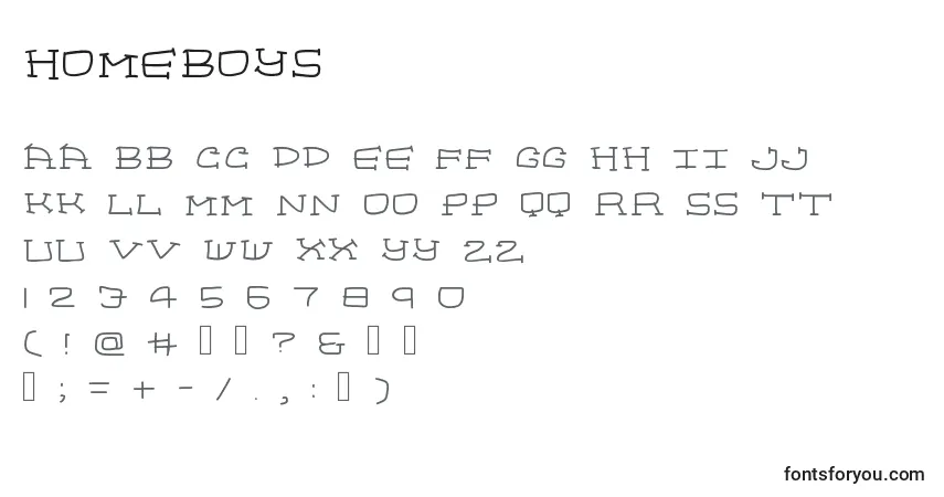 Шрифт Homeboys – алфавит, цифры, специальные символы
