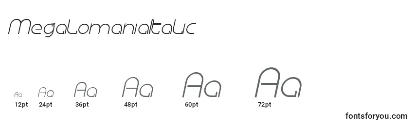 Размеры шрифта MegalomaniaItalic